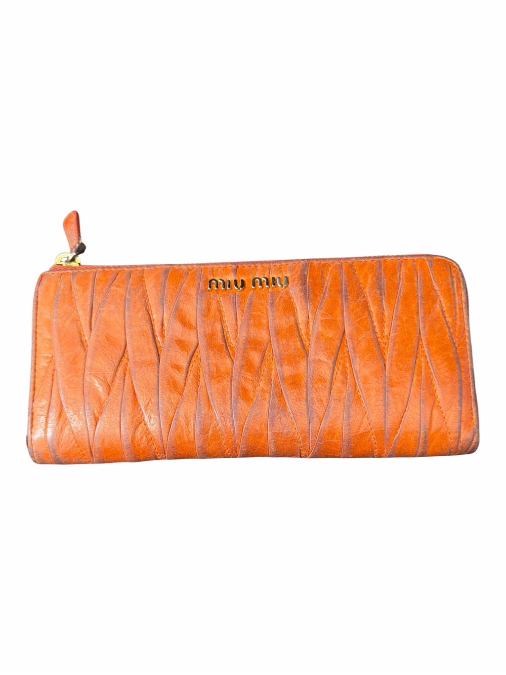 Miu Miu Papaya Orange Matelassé Lux Leather L-Zip Wallet w/ Card (5M1183)
